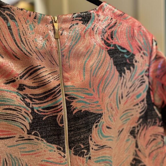 💯 Kate Spade | Regal Plumes Metallic MIni Shift Dress - Picture 6 of 9